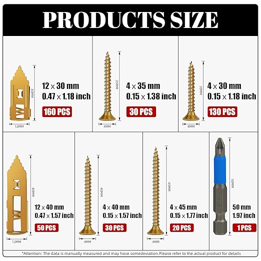 420 Pcs Self Drilling Drywall Anchors with Screws Kit, 2 Sizes Drywall Anchors and 4 Sizes Zinc Plated Screws, Holds Up to 100lbs, No Pre-Drill Needed, for TV, Shelf Straps, Picture Frames