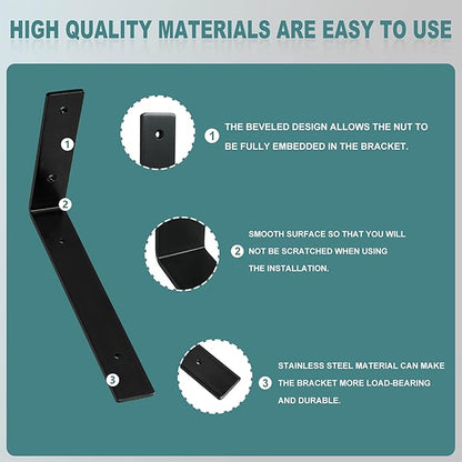 HEART ART 6 Pack Shelf Brackets 12 inch,L Brackets for Shelves,Black Heavy Duty Metal Shelf Brackets,12”x6”x1.4”
