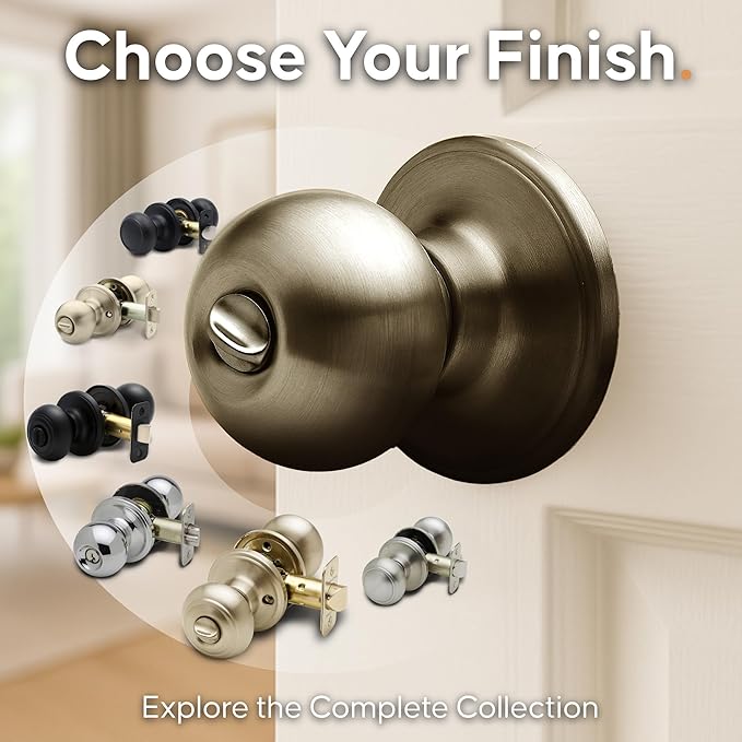Copper Creek BK2030AB Ball Door Knob, Privacy Function, 1 Pack, in Antique Brass