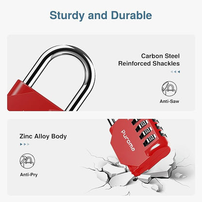 Puroma 1 Pack Combination Lock for Locker 4 Digit Outdoor Waterproof Padlock for School, Gym, Sports, Fence, Toolbox, Gate, Case, Outdoor, Hasp Storage (Red)