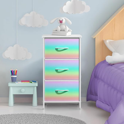 Sorbus Nightstand with 3 Drawers - Bedside Furniture & Accent End Table Chest for Home, Bedroom Accessories, Office, College Dorm, Steel Frame, Wood Top, Pastel Fabric Bins
