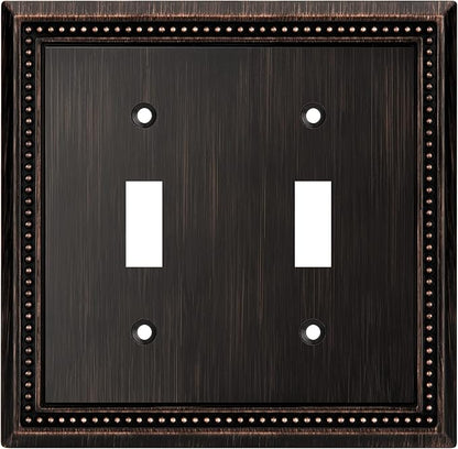 Henne Bery Sunken Pearls Heavy Duty Decorative Wall Plate Switch Plate Outlet Cover (Double Toggle, Aged Bronze)