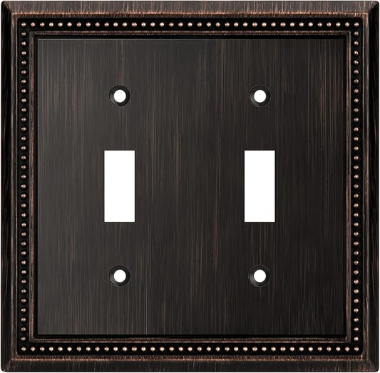 Henne Bery Sunken Pearls Heavy Duty Decorative Wall Plate Switch Plate Outlet Cover (Double Toggle, Aged Bronze)