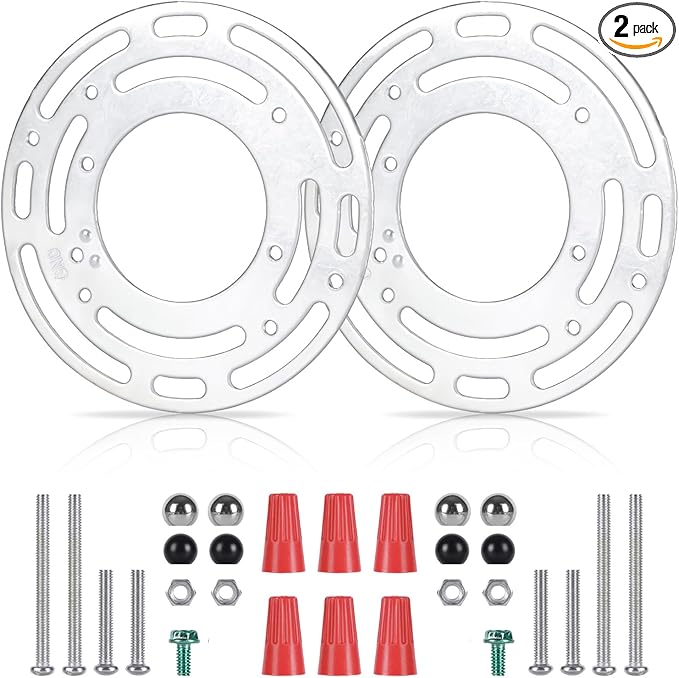 2 Pack Light Fixture Mounting Brackets, Ceiling Light Mounting Plate, Wall Lights Mount Blocks with Screw and Nuts, 4” Round Junction Box Adaptor for Wall Sconce, Chandelier, Pendant