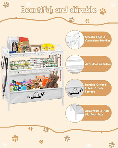 Large Dog Toy Basket, Dog Toy Bin with Storage Organizer, 3-Tier Pet Toy Box for Living Room, Toy Holder Chest for Pet Dog Cat, Multifunctional Chest Holder for Cat Dog Accessories