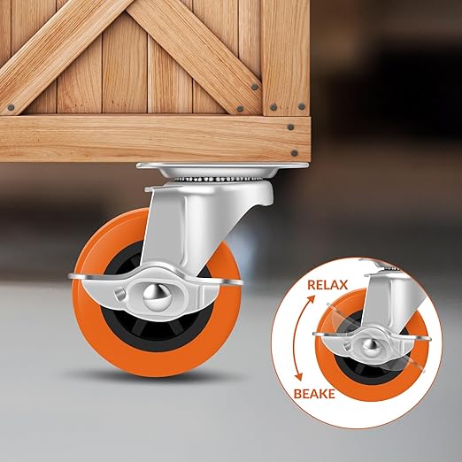 Caster Wheels, 1.5 Inch Casters Set of 16, Heavy Duty Caster with Brake, Locking Castors with Polyurethane Wheel,Small Plate Swivel Castor Wheels for Furniture Carts，Luggage, Pack of 16