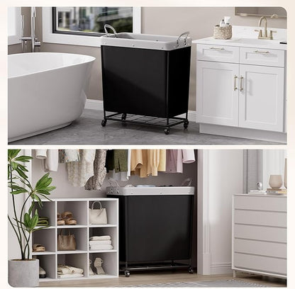 Lifewit 240L Laundry Basket with Wheels, Large Heavy Duty Commercial Rolling Laundry Hamper with Handles, Tall Steel Frame Laundry Cart for Laundry Room Bedroom Hotel Home Dorm, Black