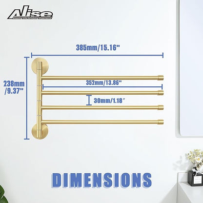 Alise Swing Out Towel Rack,Folding Hand Towel Bar 4 Bars Arm Towel Holder Towel Hanger for Bathroom Wall Mount,Space Saving Towel Rail,SUS304 Stainless Steel Brushed Gold