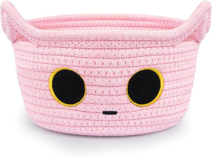 Small Storage Cat Basket, Pinks Cotton Rope Woven Basket for Nursery With Ears Toy Organizer Baskets for Gift, Cat Dog Bin Toys 8.5×4.5 inches