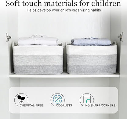 Hopegiver 1 Pack Woven Storage Baskets for Shelves, 15x11x10 Inch Cotton Rope Decorative Organizer Bins for Blanket Clothes Book Baby Pet, Gift Toy Basket for Living Room, Office, Bathroom & Nursery