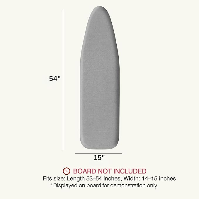 Ironing Board Cover and Pad 15"x54" Extra Thick Natural Cotton, Scorch and Stain Resistant Padding, Standard Size Iron Board Cover with Fasteners Heavy Duty Elastic Edge, Heatproof Gray