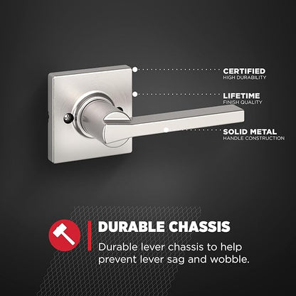 Kwikset Casey Dummy Door Handle, Single Sided Lever for Closets, French Double Doors, and Pantry, Satin Nickel Non-Turning Reversible Interior Push/Pull Lever, with Microban Protection (Pack of 10)