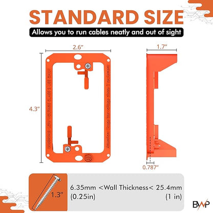 BWP Low Voltage Mounting Bracket 1 Gang, 1 Pack for Single Gang Wall Plate, Telephone Wires, Network Cables, HDMI, Coaxial, Speaker Cables - Low Voltage Box Cable Wall Plate Bracket, Mud Ring