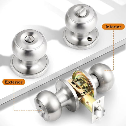 Probrico Brushed Nickel Interior Door Knobs, Privacy Door Knob for Bathroom Bedroom, Stainless Steel Door Knob with Lock for Interior Door, 5 Pack