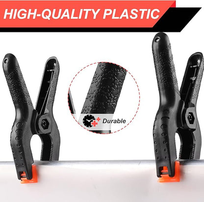 4 Pack Spring Clamps, 6inch Plastic Clips, Backdrop Clips, Big Clamps Heavy Duty, Spring Clips for Crafts, Backdrop Stand, Woodworking, Photography Studios (Black)