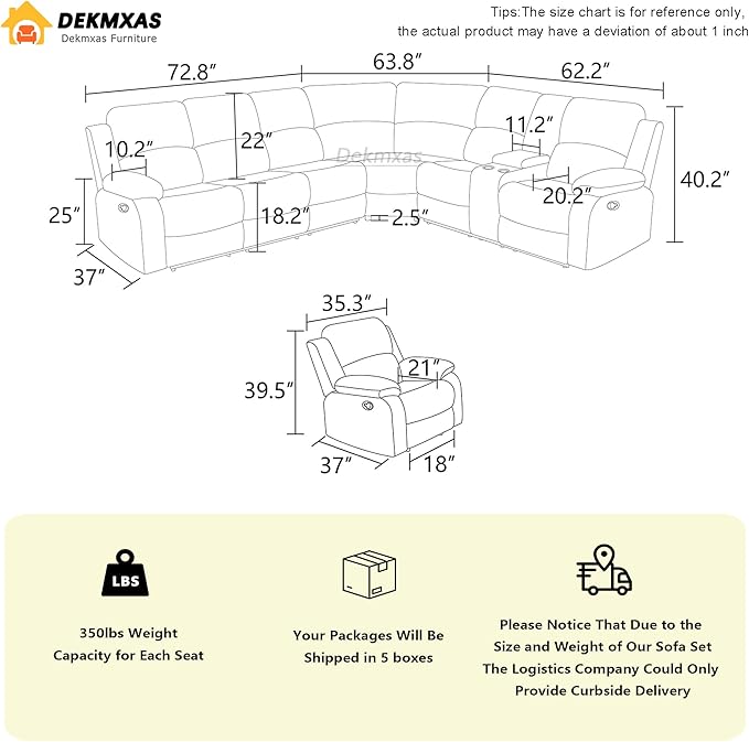 5PCS Brown Reclining Sectional Sofa Set with 2 Recliner Chairs, Living Room Furniture Sets, Corduroy Reclining Couch with 5 Recliner Seats, Drop-Down Table, Cup Holders for Living Room