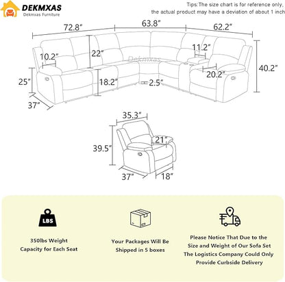 Living Room Furniture Sets, Black Manual Reclining Sectional Sofa Set with Cup Holders, Corduroy Sectional Couches and 2 Recliner Chairs with 5 Recliner Seats, Drop-Down Table, Storage Console