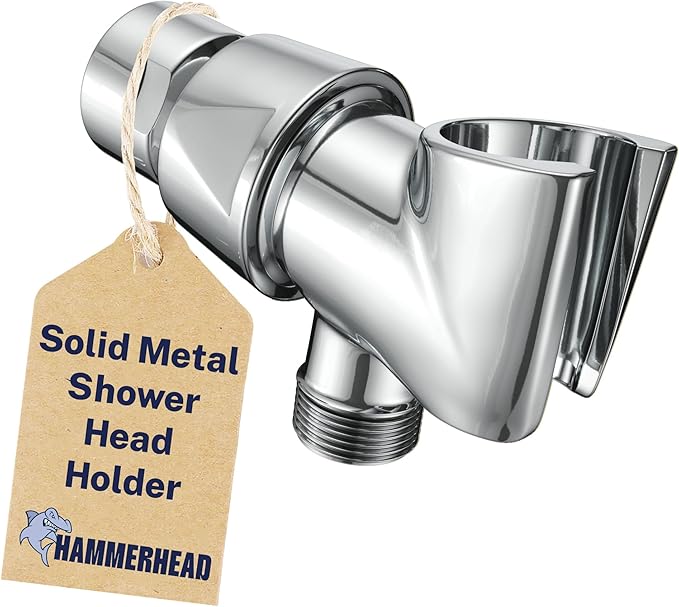 HammerHead Showers® Solid Metal Handheld Shower Head Holder - Chrome - Adjustable Shower Wand Holder with Wall Hook Bracket and Pivot Ball - Hand Held Shower Head Holder - Shower Hose Holder