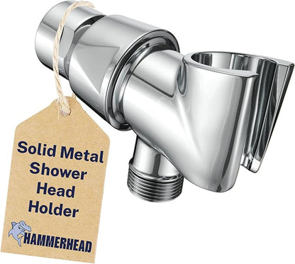 HammerHead Showers® Solid Metal Handheld Shower Head Holder - Chrome - Adjustable Shower Wand Holder with Wall Hook Bracket and Pivot Ball - Hand Held Shower Head Holder - Shower Hose Holder