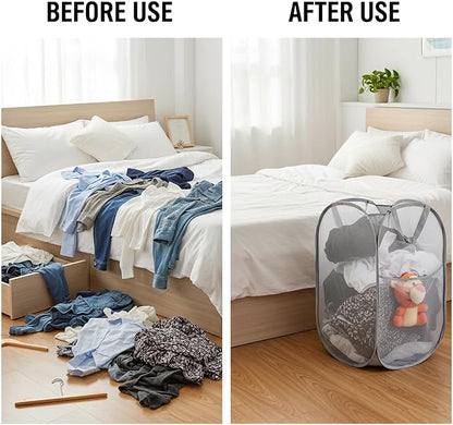 Kimmama Large Collapsible Mesh Laundry Basket,Foldable Pop Up Laundry Hamper with Side Pocket,Removable Clothes Storage Bin with Handle for Laundry Room,College Drom,Bathroom,Kid Room,Travel,72L