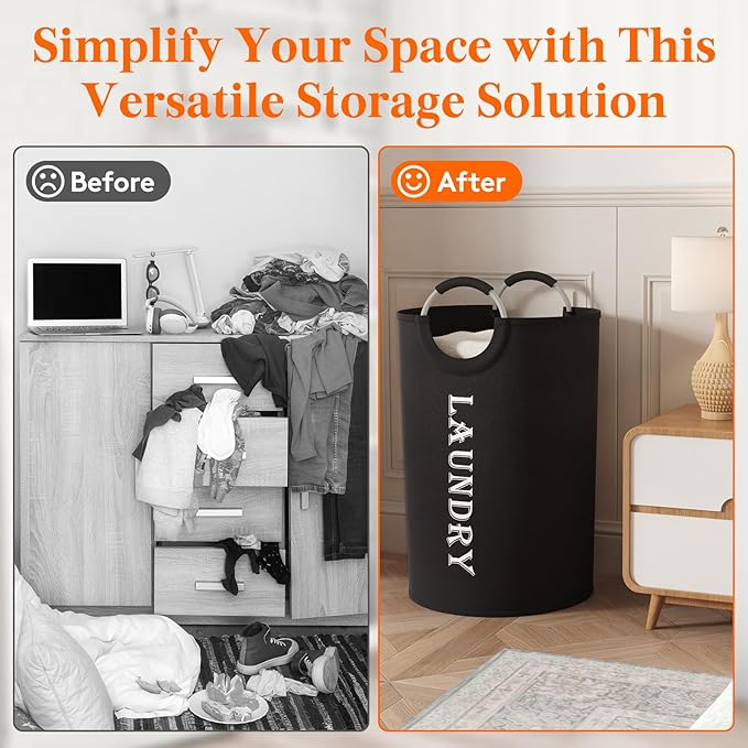 Lifewit 140L 2-Pack Large Laundry Basket, Collapsible Laundry Hamper with Aluminum Handles, Waterproof Freestanding Dirty Clothes Hampers for Laundry Room Bedroom Dorm Bathroom, Black