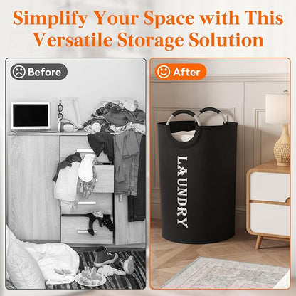 Lifewit 140L 2-Pack Large Laundry Basket, Collapsible Laundry Hamper with Aluminum Handles, Waterproof Freestanding Dirty Clothes Hampers for Laundry Room Bedroom Dorm Bathroom, Black