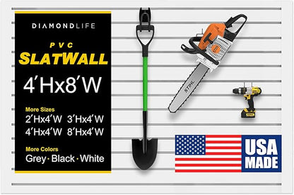Heavy Duty 4x8 PVC Garage Slatwall Storage System (with Endcaps & Screws) - Modular Slat Wall Paneling for Garage Wall Organizer - Interlocking Slatwall Panels for Home & Commercial Use (White)