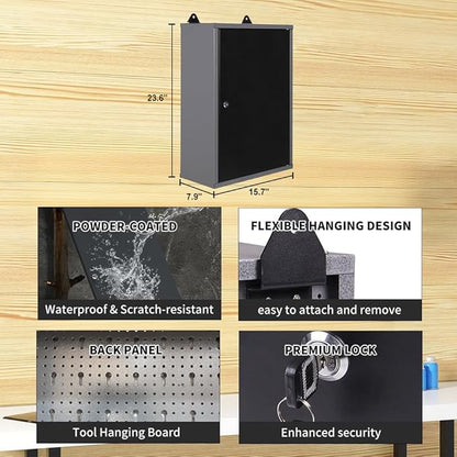 JZD Steel Wall Mounted Storage Cabinet, Metal Hanging Tool Cabinets, for Garage Workshop, Black & Grey