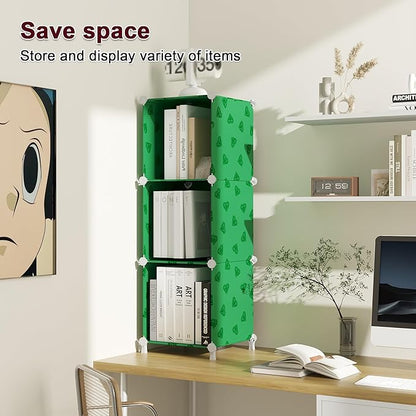 UNKU Cube Storage Organizer, 3 Cube Closet Organizer Storage Shelves, DIY Stackable Bookcase, Clothes Organizer Shelf for Closet, Bedroom, Living Room, Cabinet, Home, Office, Green