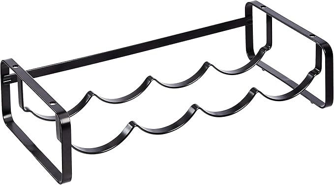 Amazon Basics Tabletop Stackable 4-Bottle Metal Wine Rack, Wine Storage, Space Saving, No Assembly Required, 3.74"D x 15.75"W x 7.87"H, Black