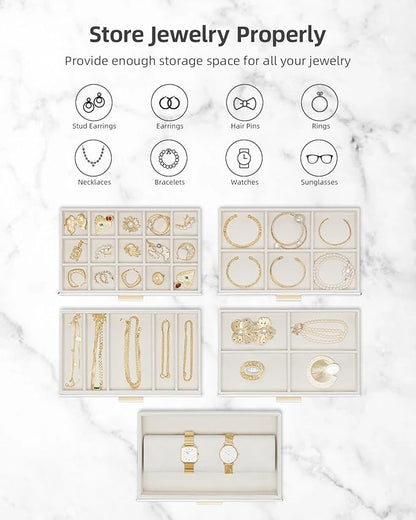 Vlando 6 Layer Large Jewelry Box - Jewelry Holder Organizer, Jewelry Box Organizer for Drawer Necklace Ring Bracelet and Watch, Birthday Gift for Loved Ones - White