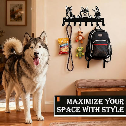 Sticky Hooks for Hanging, Key Holder Wall Mount, Dog Leash Holder for Wall with 8 Heavy Duty Metal Hooks, Screw Mounted Rust-Resistant Entryway Organizer