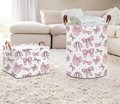 Laundry Hamper,Laundry Basket,Baby Nursery Hamper,Waterproof Storage Bin,Clothes Organizer Basket,Room Decor(Hand-drawn Bowknot)
