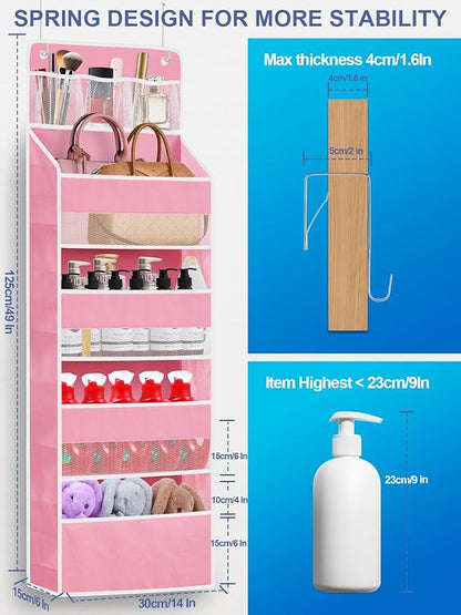 2 Pack Over The Door Organizer, Hanging Storage Organization with Large Capacity Pockets, Swing-Proof Behind Door Storage Shelf for Kicthen Bedroom Nursery Kids Toys Shoes,Pink