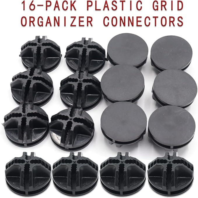 16-Pack Plastic Grid Organizer Connectors for Modular Closet Storage and Metal Grid Shelving Units, Black Wire Cube Connectors with 1.42" OD and 0.16" ID Perfect Fit
