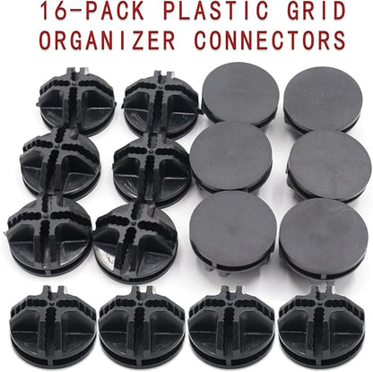16-Pack Plastic Grid Organizer Connectors for Modular Closet Storage and Metal Grid Shelving Units, Black Wire Cube Connectors with 1.42" OD and 0.16" ID Perfect Fit