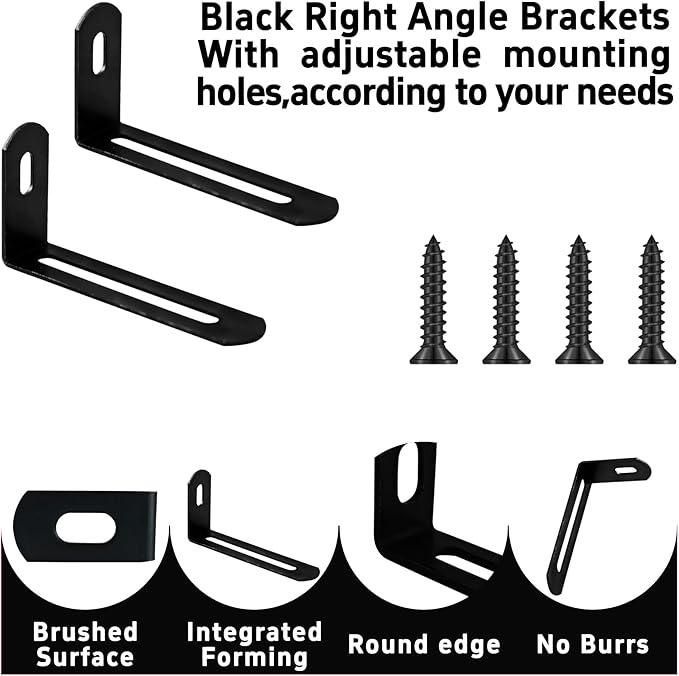20Pcs 2.6"x1.3"x0.6"Adjustable Right Angle Brackets, Slotted L Bracket Metal 90 Degree Corner Fastener L-Shape Corner Brace Support Black Shelf Bracket