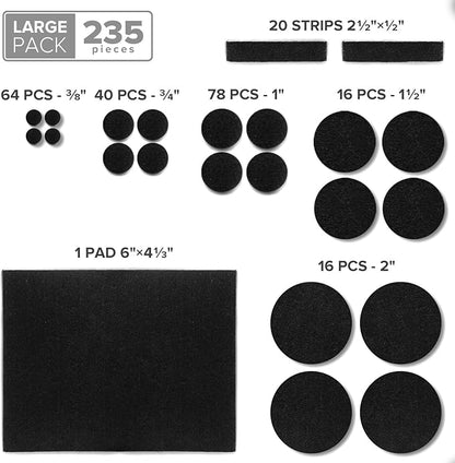 Felt Furniture Pads 235 PCS X-Protector! Huge Quantity of Black Furniture Pads for Hardwood Floors with Many Big Sizes – Your Ideal Wood Floor Protectors for Furniture.