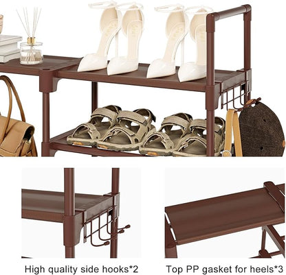 WOWLIVE 9 Tiers Shoe Rack Shoe Storage Shoe Organizer 30-35 Pairs Shoe Tower Unit Shelf Durable Metal Pipes with Plastic Connectors Stackable Cabinet Brown