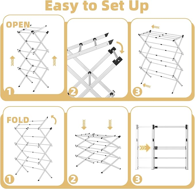BAKON Clothes-Drying-Rack-Foldable for Small Space, Laundry-Drying Rack Collapsible for Hanging Clothes, Metal Clothing Dry Rack Suit for Indoor & Outdoor, Dorm Room, Apartments, RV, Navy Blue