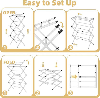 BAKON Clothes-Drying-Rack-Foldable for Small Space, Laundry-Drying Rack Collapsible for Hanging Clothes, Metal Clothing Dry Rack Suit for Indoor & Outdoor, Dorm Room, Apartments, RV, Navy Blue