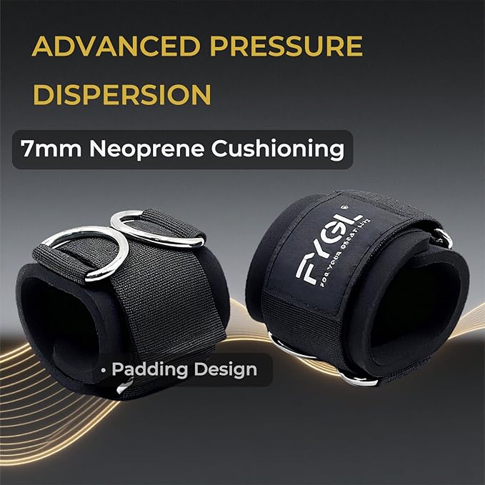 Adjustable Wrist Cuffs for Cable Machines - 7mm Neoprene Padded Straps with D Rings, Heavy Duty Gym Cuffs for Strength Training (Men/Women)