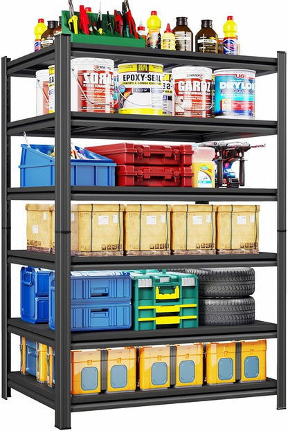 45" W x 16" D Metal Shelving Unit, 6-Tier Garage Storage Shelves, Adjustable Shelf 3000lbs Capacity, Wide Shelf Storage Rack for Garage, Basement, Pantry, Kitchen, 77.4" H x 45.3" W x 15.8" D, Black
