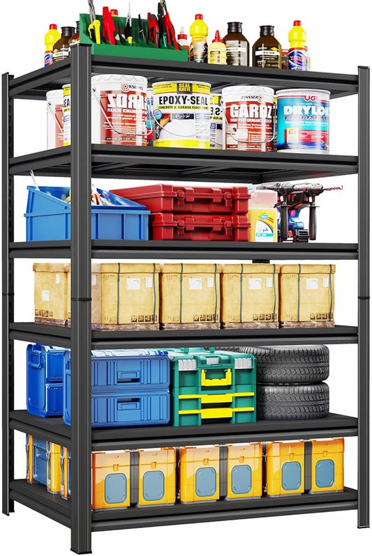 45" W x 16" D Metal Shelving Unit, 6-Tier Garage Storage Shelves, Adjustable Shelf 3000lbs Capacity, Wide Shelf Storage Rack for Garage, Basement, Pantry, Kitchen, 77.4" H x 45.3" W x 15.8" D, Black
