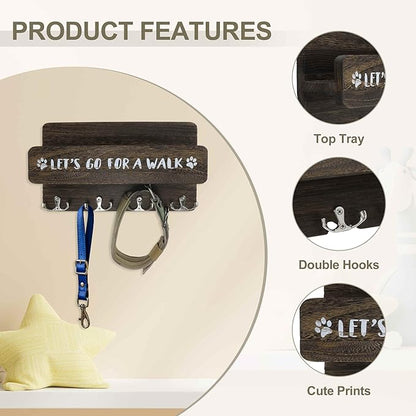 Dog Leash Holder for Wall, Convenient Storage Dog Leash Hook, Keep Leashes Organized, Brown