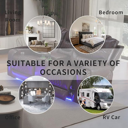 Power Recliner Sofa, 2-Seater Living Room Furniture Sets, Breathing Leather Power Reclining Loveseat with Cup Holder/LED Light/USB Port Sofa Couch for Living Room, Apartment, Office, Rv Car