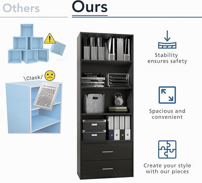 Homes: Inside + Out Apexa 3-Cube Storage Organizer Shelves, Stackable Wood Bookcase Fits Cubby Bins for Organization, Dorm Teen Room Decor & Home Office, Black
