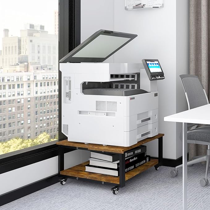 Natwind 2 Tier Laser Printer Stand,23.6''x23.6''x12.6'' Large Printer Table Copier Stand,Heavy Duty Rolling Printer Cart with Wheels for Home Office (Retro)