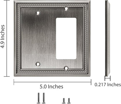 Henne Bery Sunken Pearls Heavy Duty Decorative Wall Plate Switch Plate Outlet Cover (Blank/Decorator, Heirloom Silver)