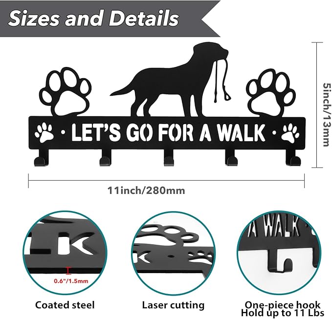 Iron Dog Leash Holder for Wall with 5-Hooks, Doorway Dog Hooks, Dog Accessory Holder
